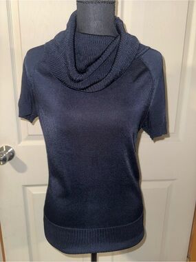 Ann Taylor Women's Navy Cowl Neck Short Sleeve Sweater, Size S